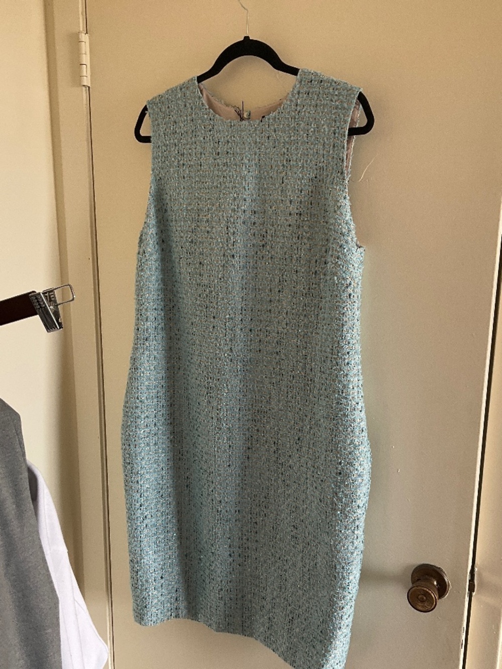 St. John Light Blue Tweed Midi Sheath Dress - Picture 3 of 6